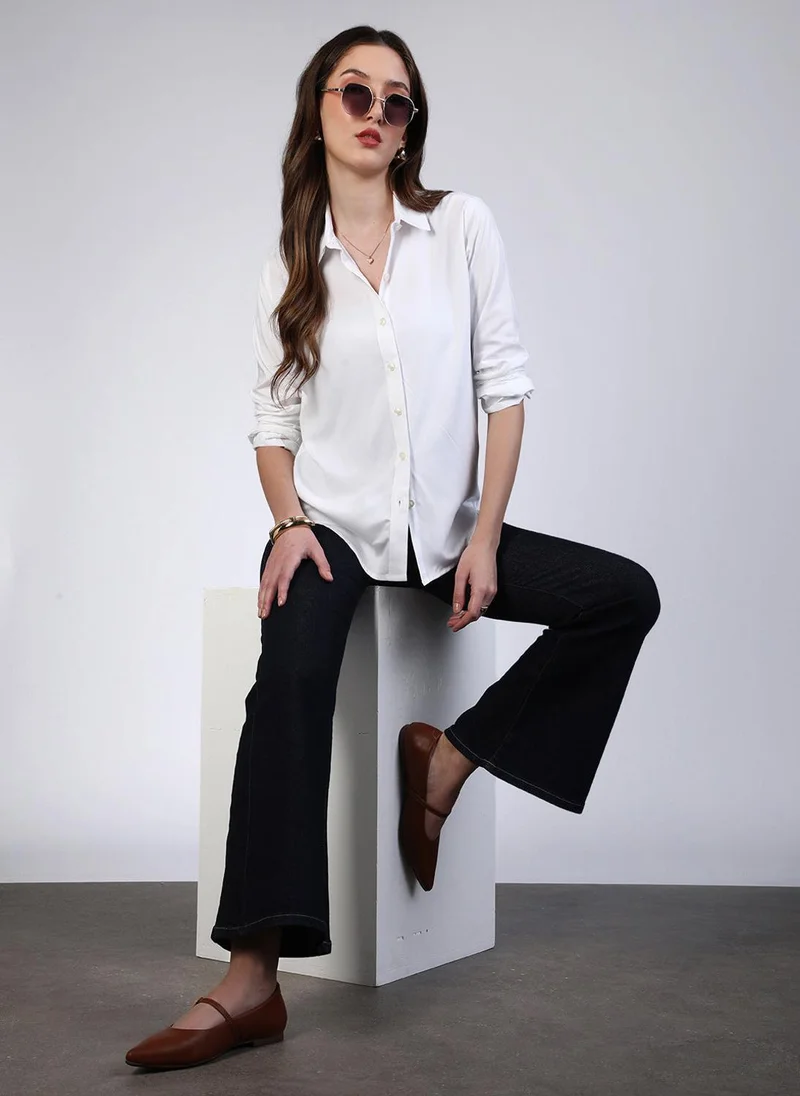 Urbano Fashion  Urbano Fashion Women's White Modal Viscose Full Sleeve Regular Fit Casual Solid Shirt with Regular Collar for Women | Best Price UAE